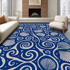 Deep Blue Scallop Swirls Rug