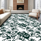 Dark Green Vine Leaf Abstract Flourish Rug