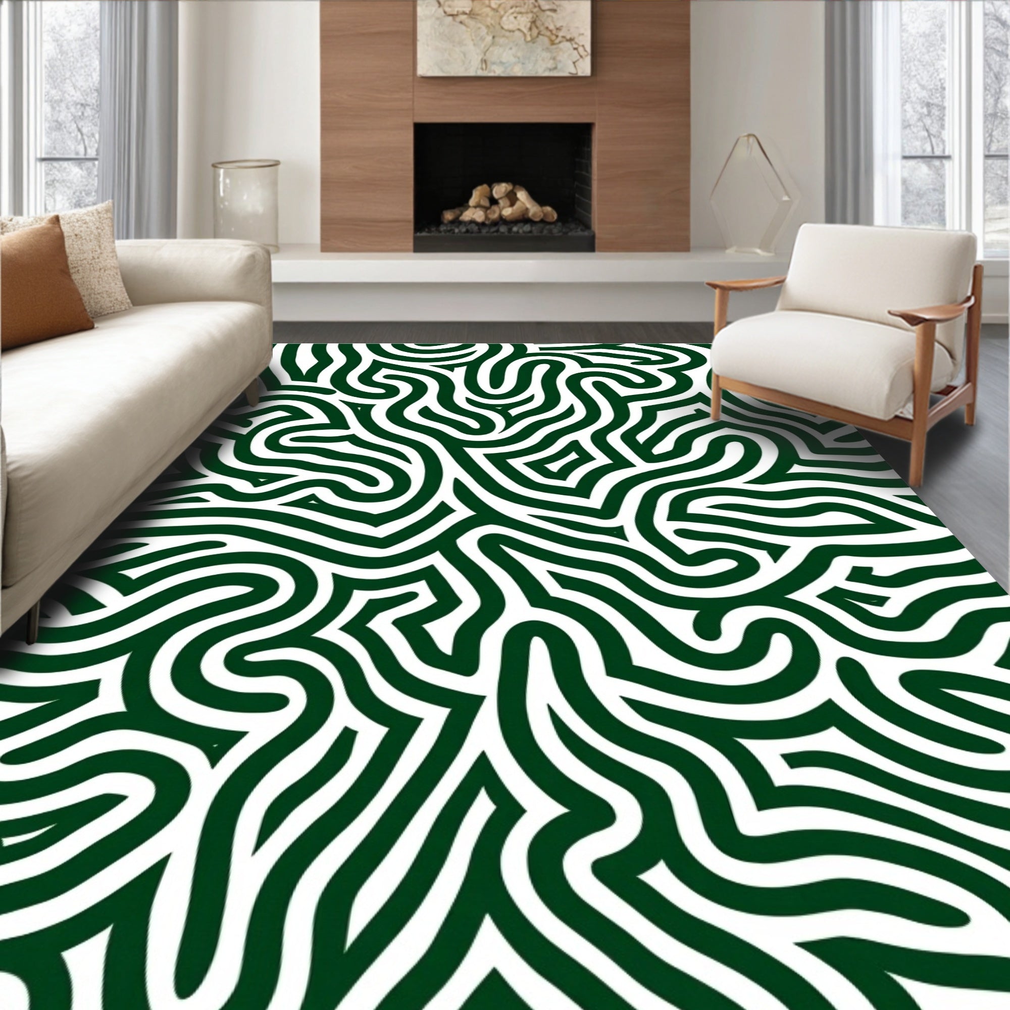 Deep Emerald Wavy Maze Rug