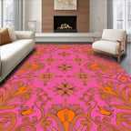 Vibrant Pink Orange Floral Swirl Rug