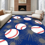 Sporty Baseball Starburst Blue Rug