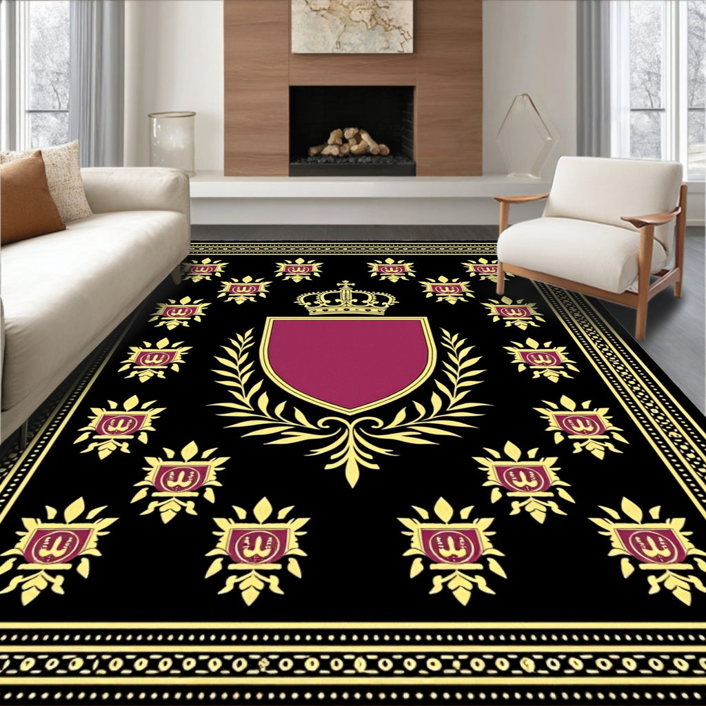 Regal Black Gold Emblem Shield Rug