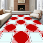 Red White Diamond Square Grid Rug