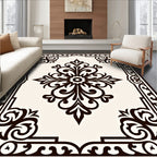 Dark Brown Ivory Ornate Floral Medallion Rug
