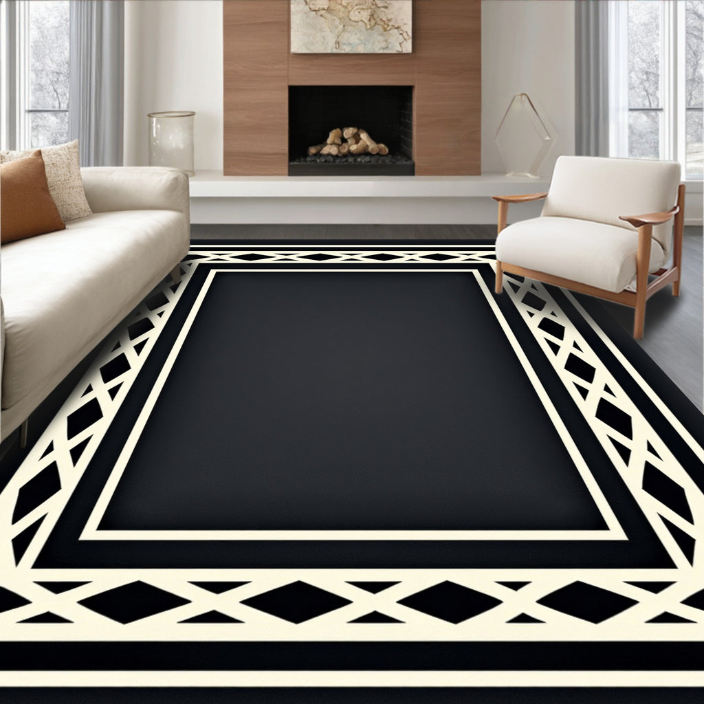 Modern Beige Geometric Lattice Rug