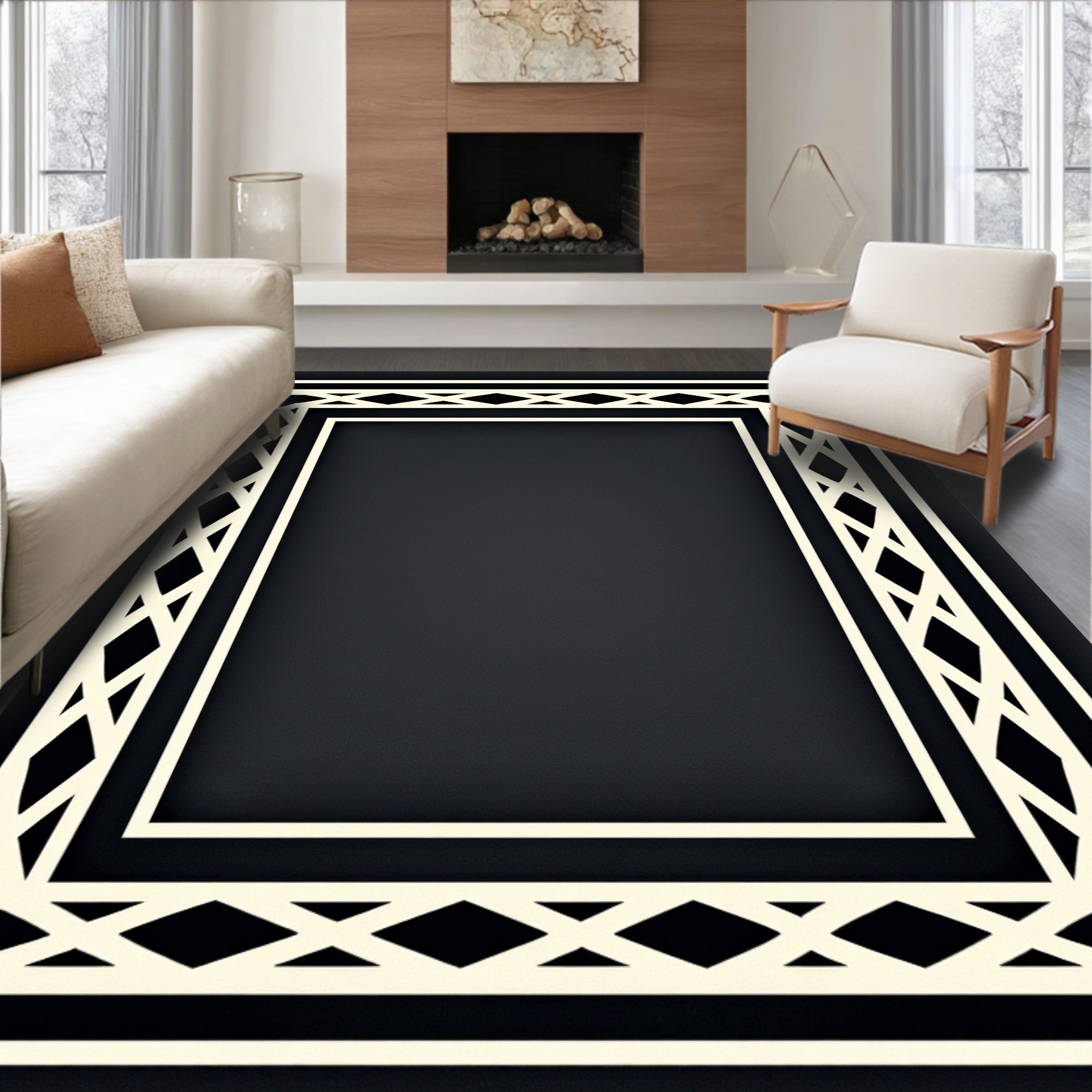 Modern Beige Geometric Lattice Rug