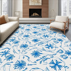 Classic Blue Floral Botanical Swirl Rug