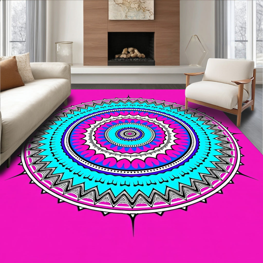 Vibrant Pink Teal Mandala Medallion Rug