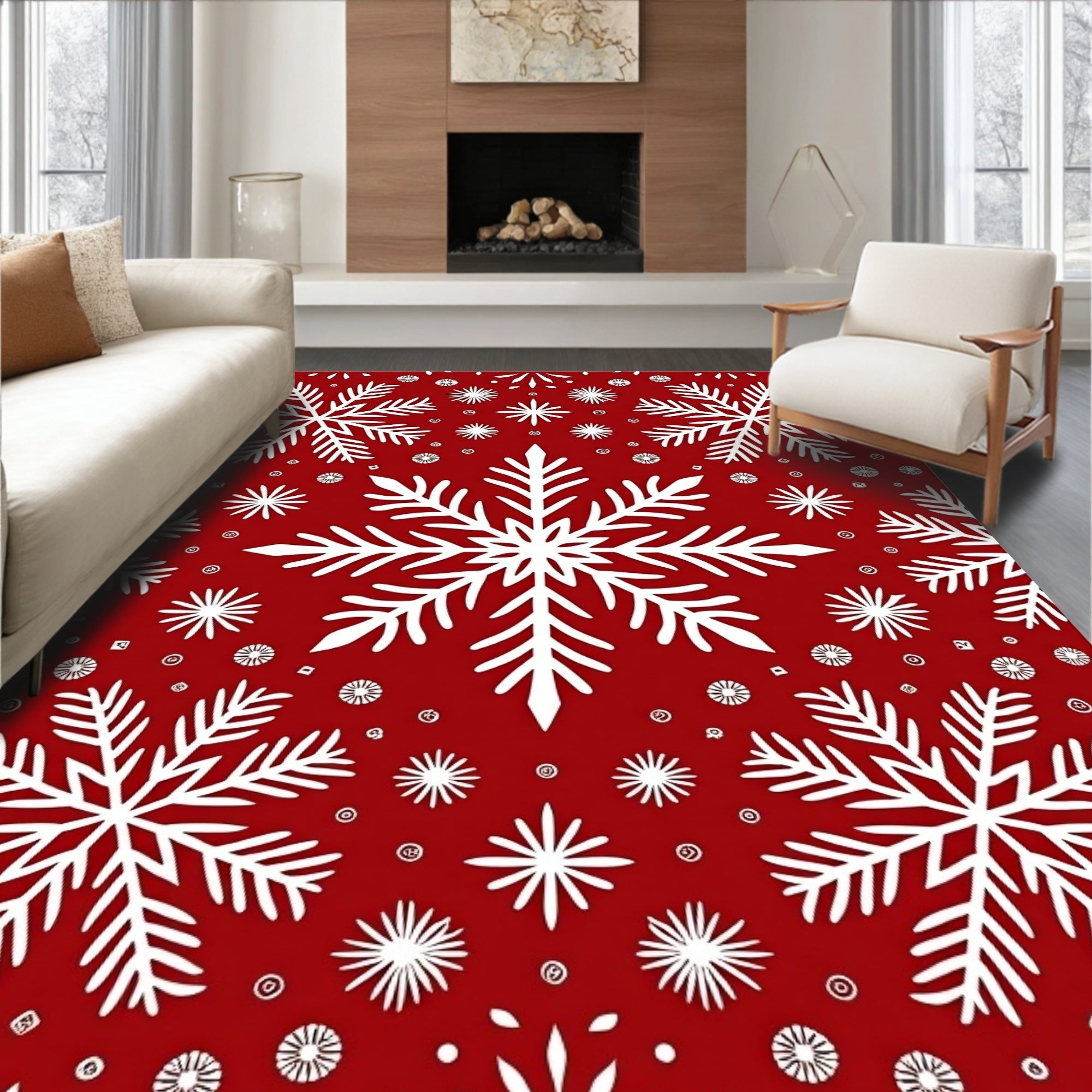 Festive Red Snowflake Garland Rug