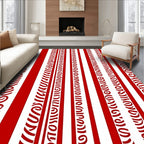 Red White Scroll Stripe Rug