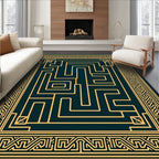Art Deco Gold Maze Teal Rug