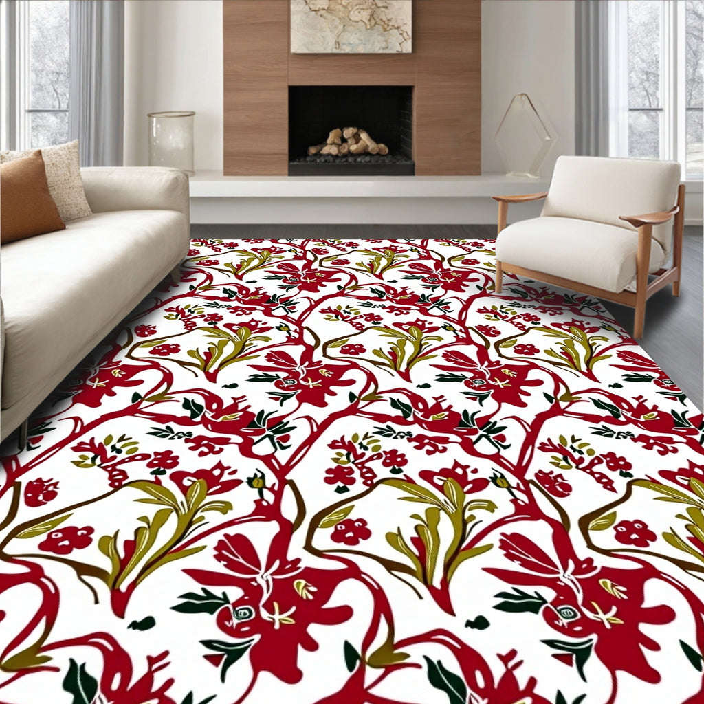 Crimson Scarlet Floral Vine Art Rug