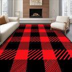 Bold Red Black Checkered Plaid Square Rug
