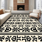 Tribal Black Eclectic Geometric Borders Rug