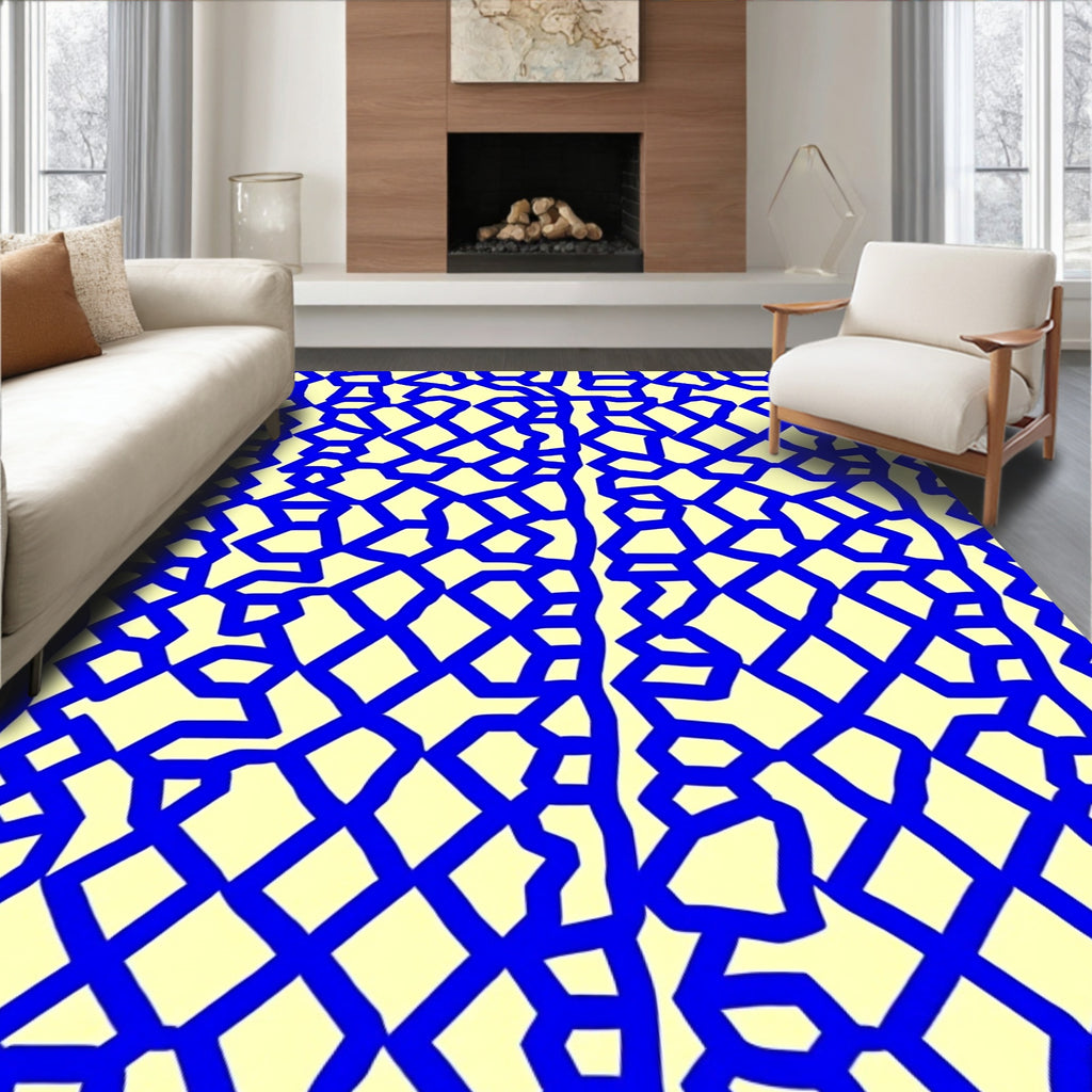 Electric Blue Lattice Geometric Rug