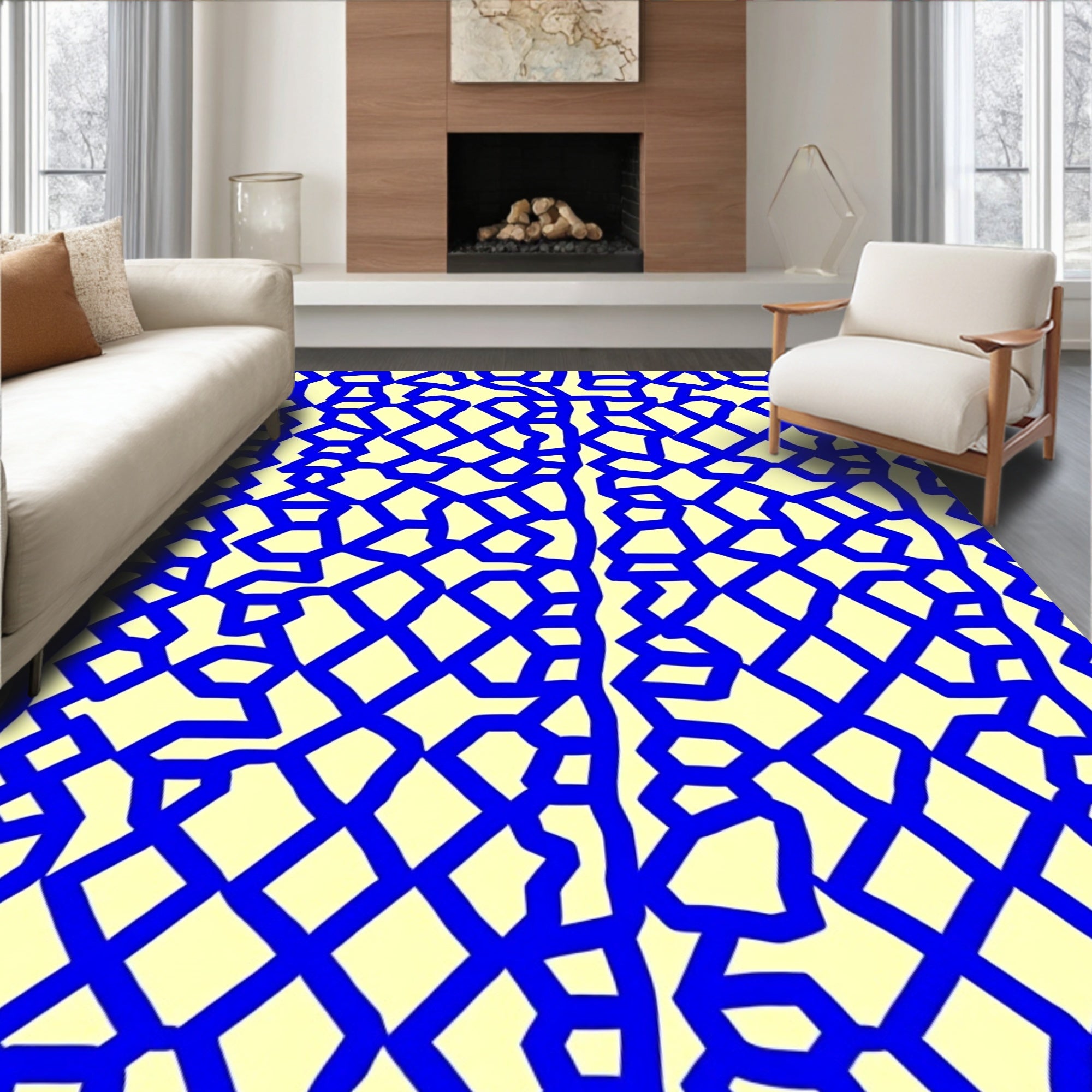 Electric Blue Lattice Geometric Rug