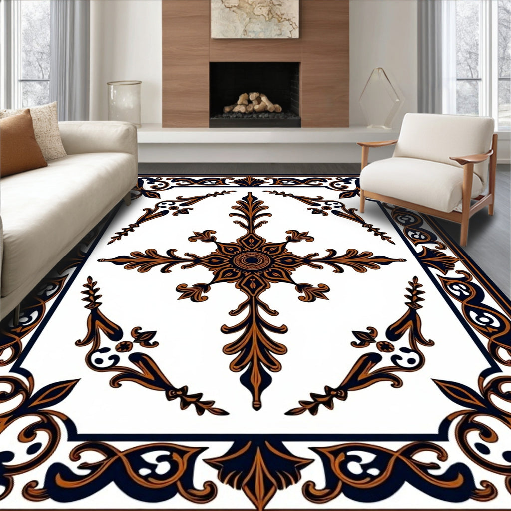 Ornate Black Bronze Floral Medallion Rug