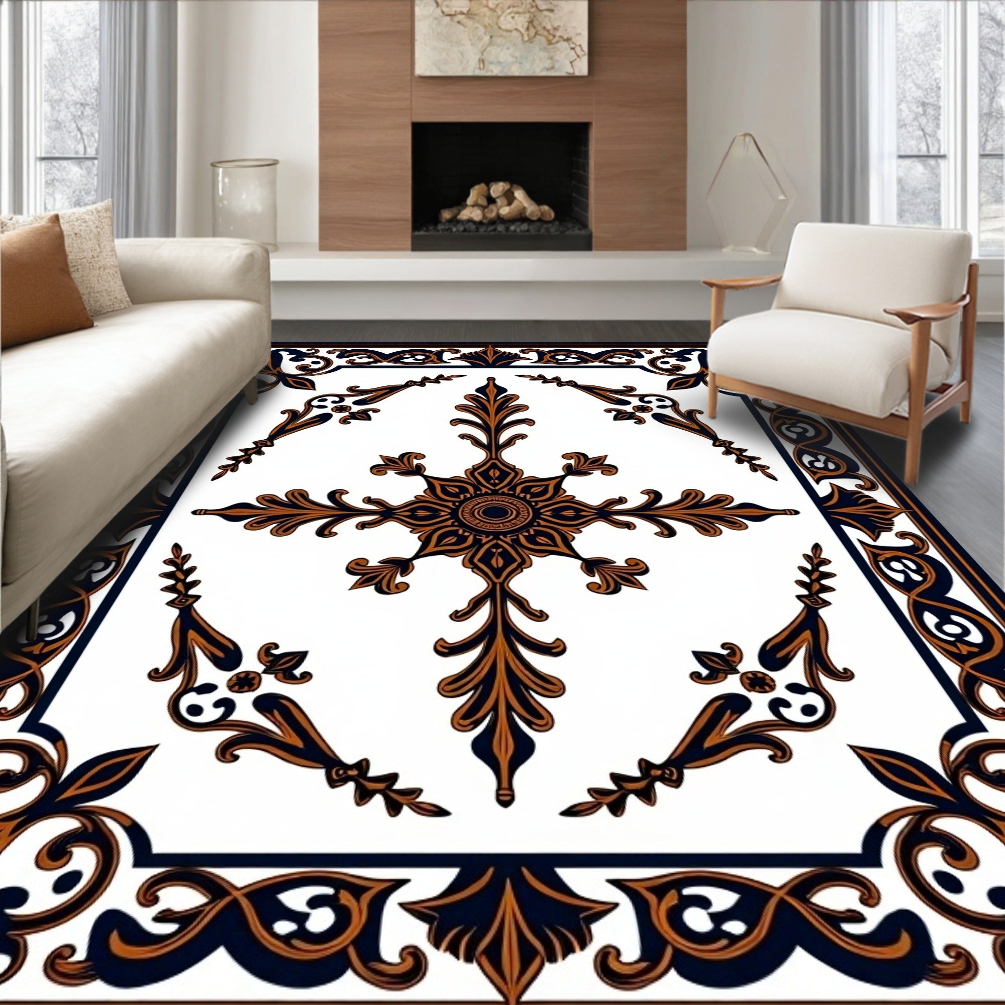 Ornate Black Bronze Floral Medallion Rug
