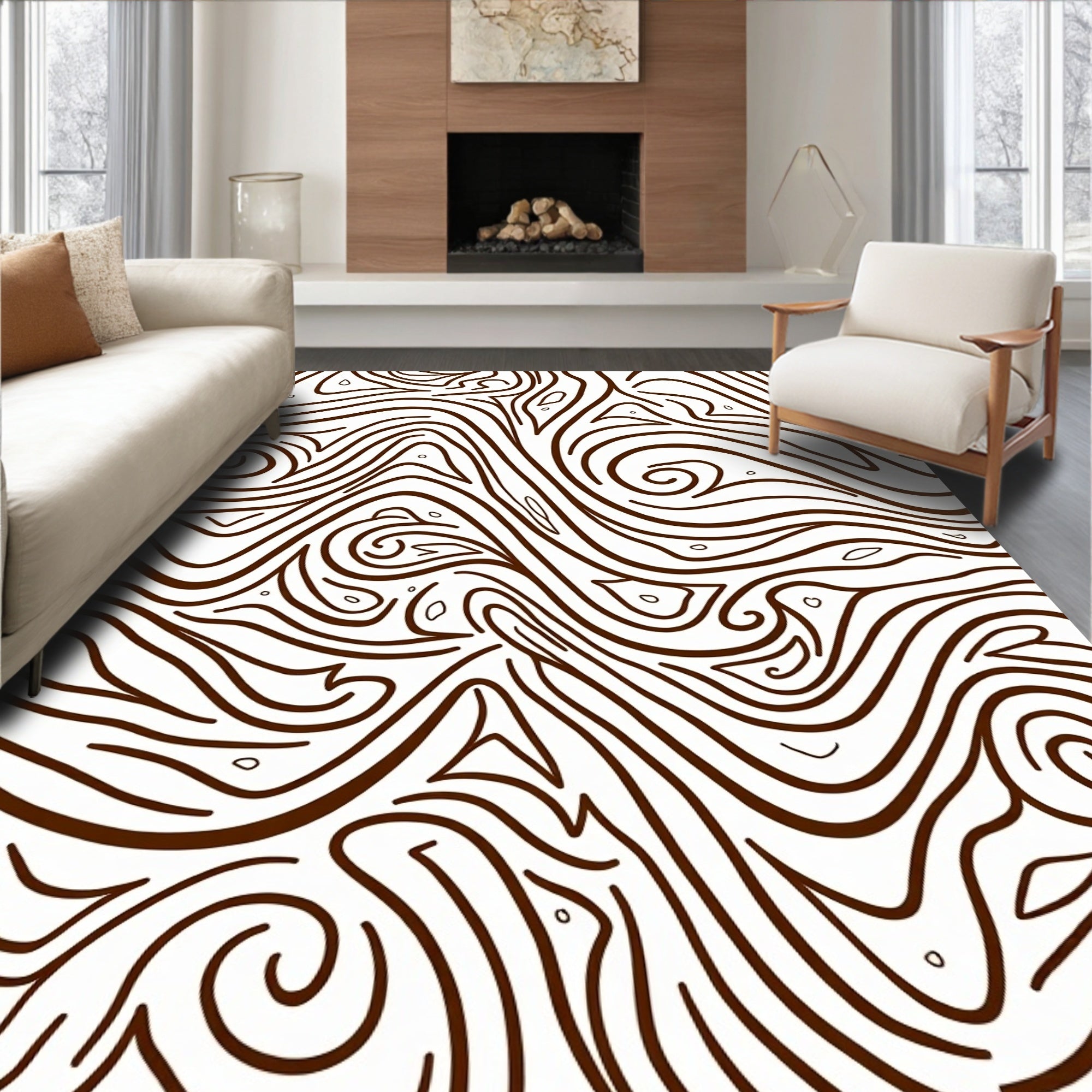 Brown Swirl Wood Grain Abstract Rug