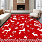 Festive Red Reindeer Snowflake Border Rug
