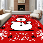 Cheery Red Snowman Snowflake Border Rug