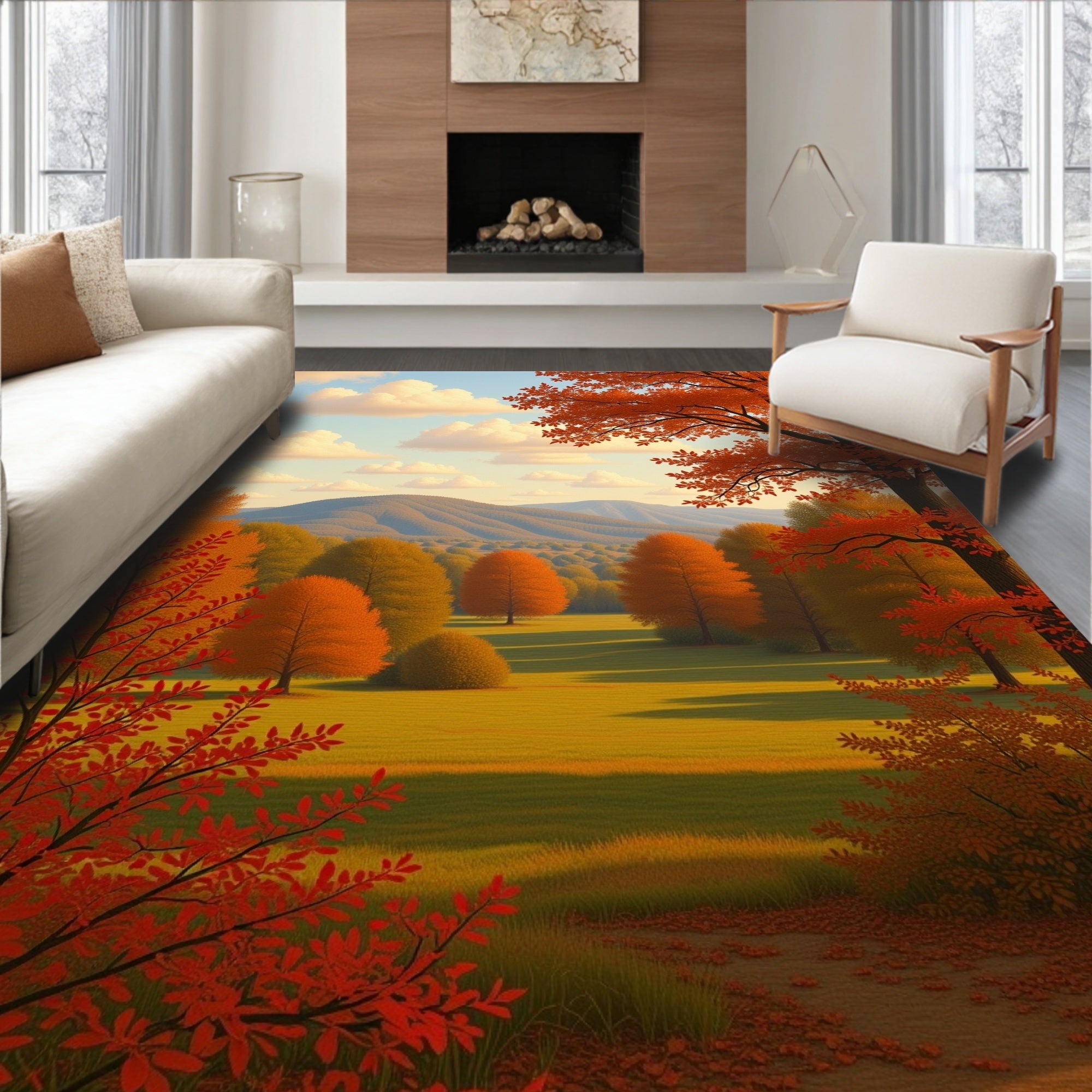 Autumn Forest Landscape Scenic View Rug