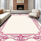 Elegant Pink Floral Scrollwork Border Rug