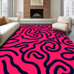 Bold Pink Abstract Swirl Lines Rug