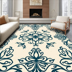 Deep Teal Floral Bird Medallion Rug