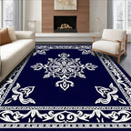 Navy White Floral Mandala Border Rug