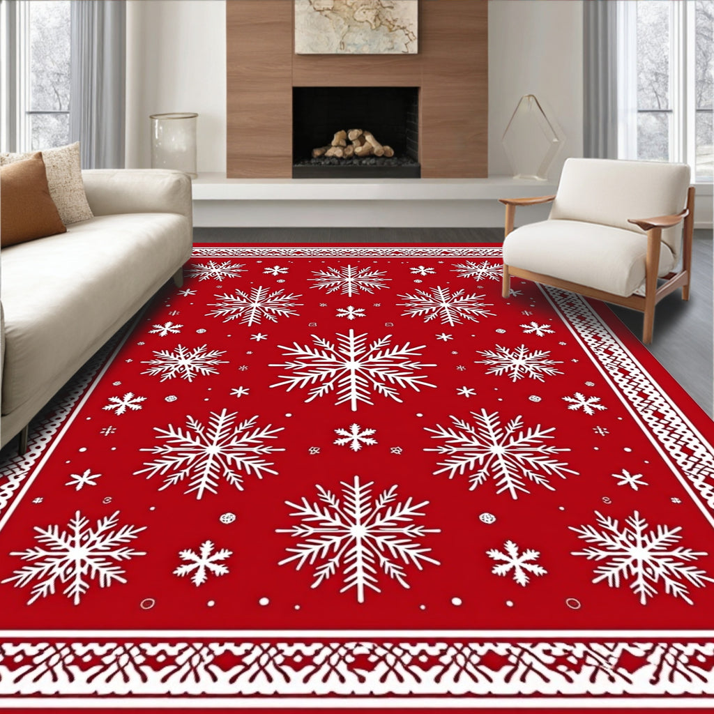 Crimson Snowflake Festive Border Rug