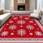 Crimson Snowflake Festive Border Rug