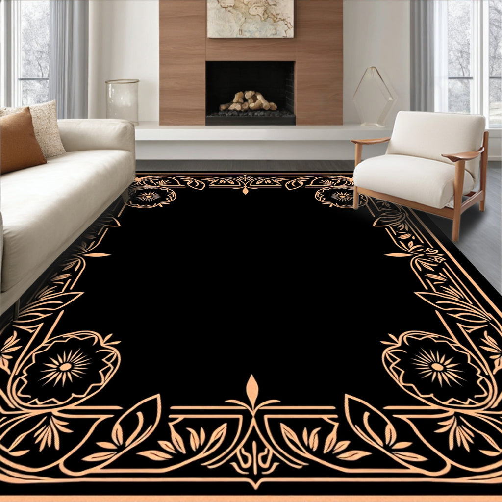 Peach Art Nouveau Floral Bordered Rug