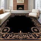 Peach Art Nouveau Floral Bordered Rug