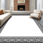 Monochromatic Black Geometric Ornate Border Rug