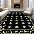 Black Golden Floral Square Medallion Rug