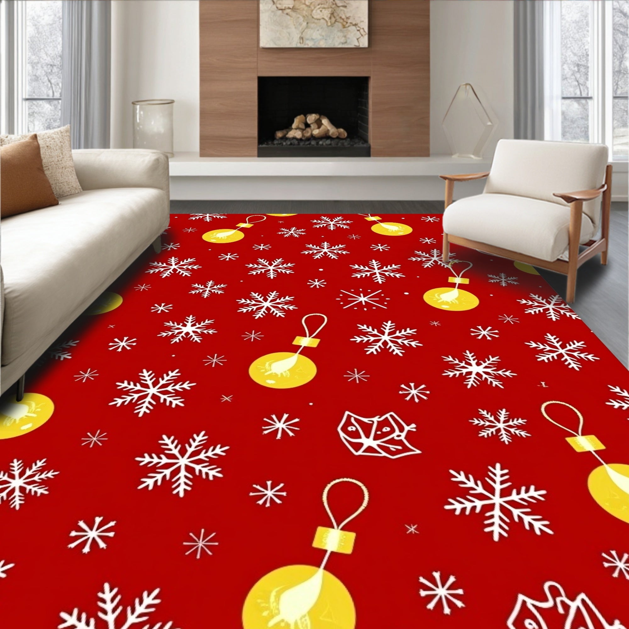 Red Snowflake Christmas Light Rug