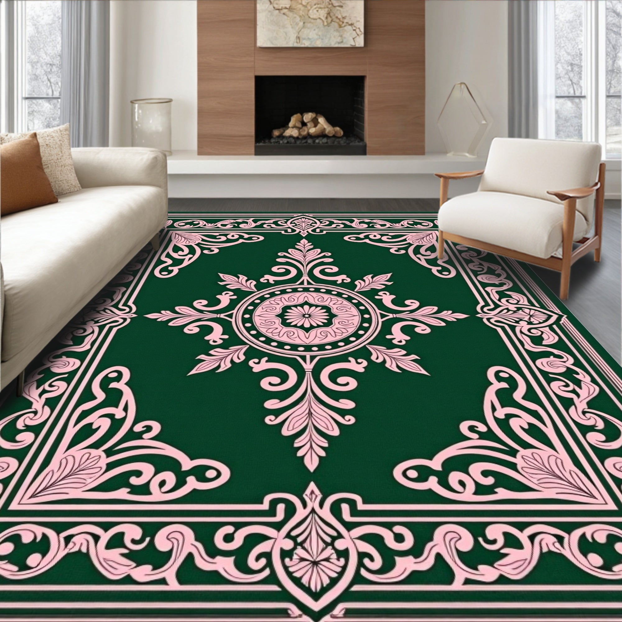 Emerald Pink Arabesque Medallion Rug