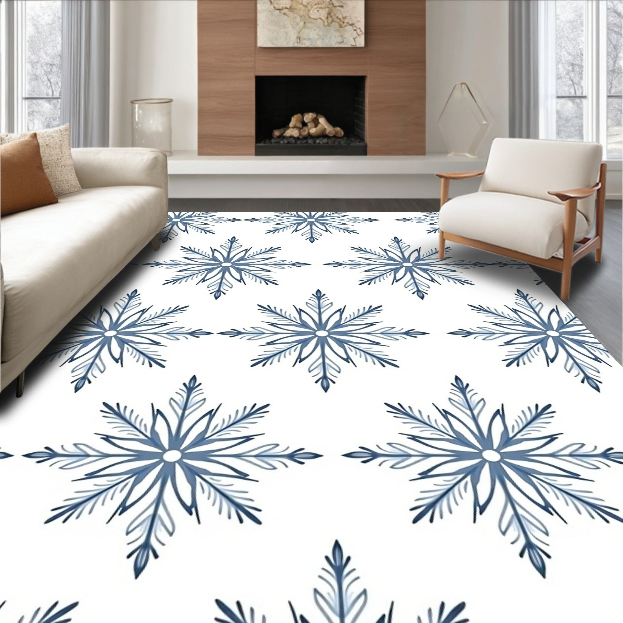 Blue Snowflakes Mandala Rug