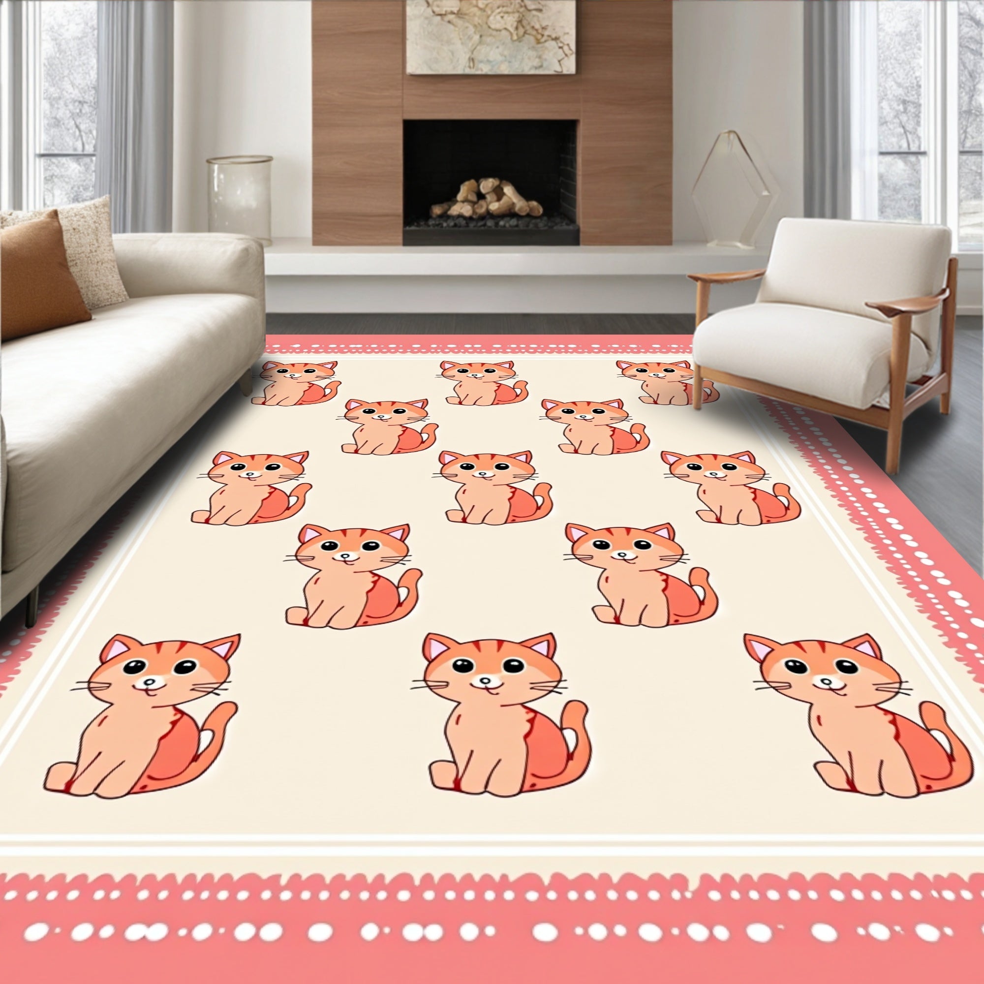 Playful Orange Tabby Cats Arrangement Rug