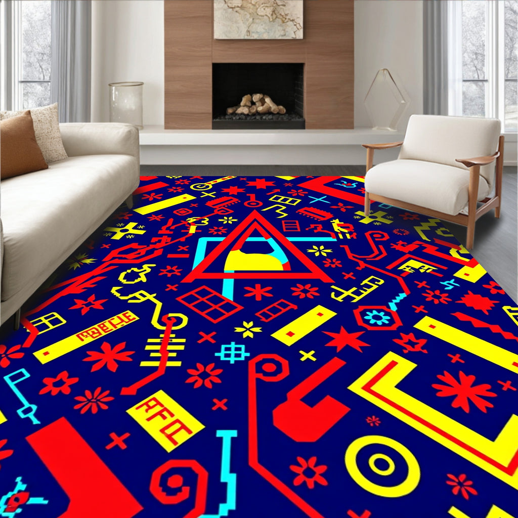 Bold Geometric Digital Red Yellow Blue Rug