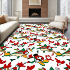 Whimsical Red Green Bird Whimsy Rug