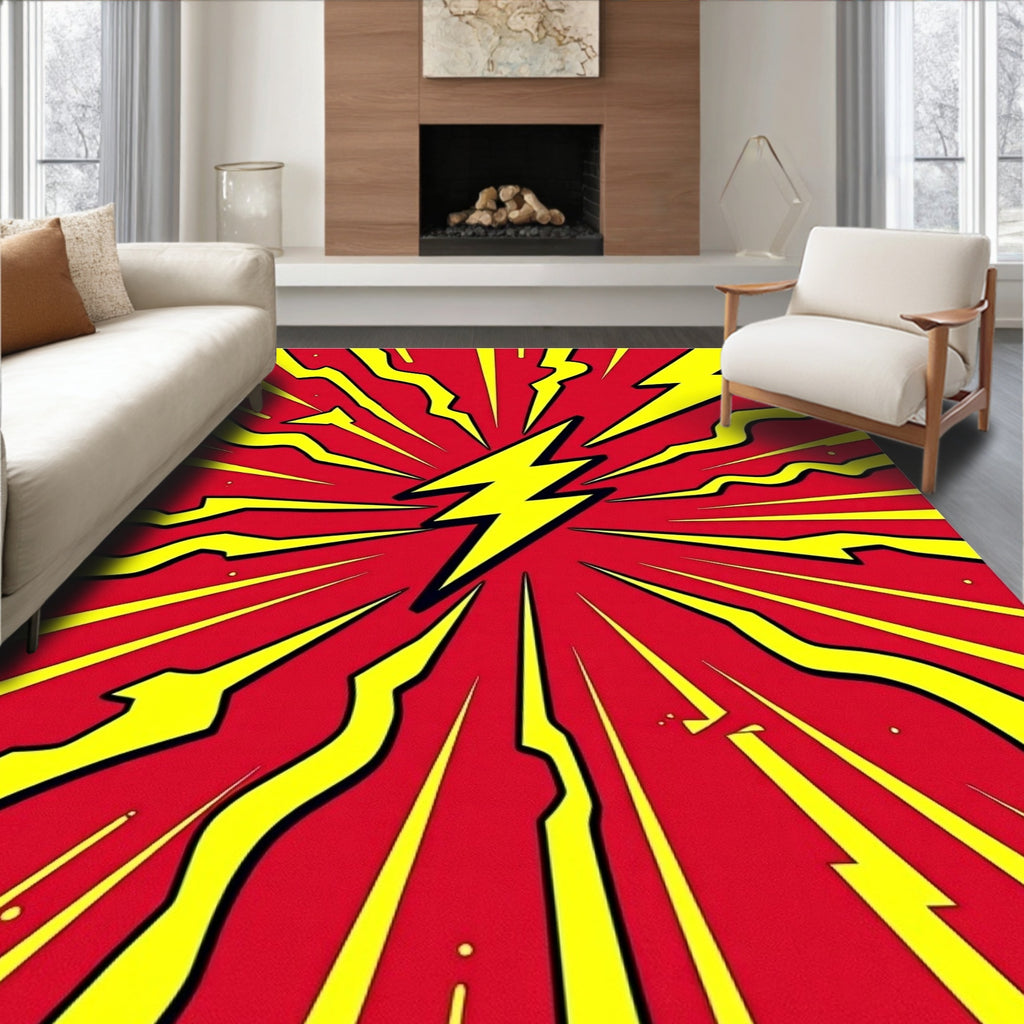 Dynamic Red Yellow Lightning Burst Rug