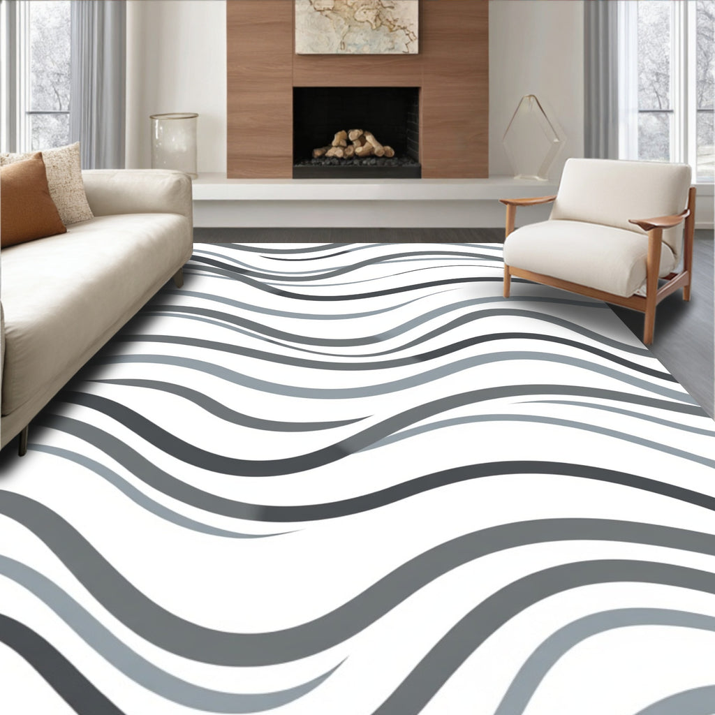 Modern Gray Abstract Wave Rug