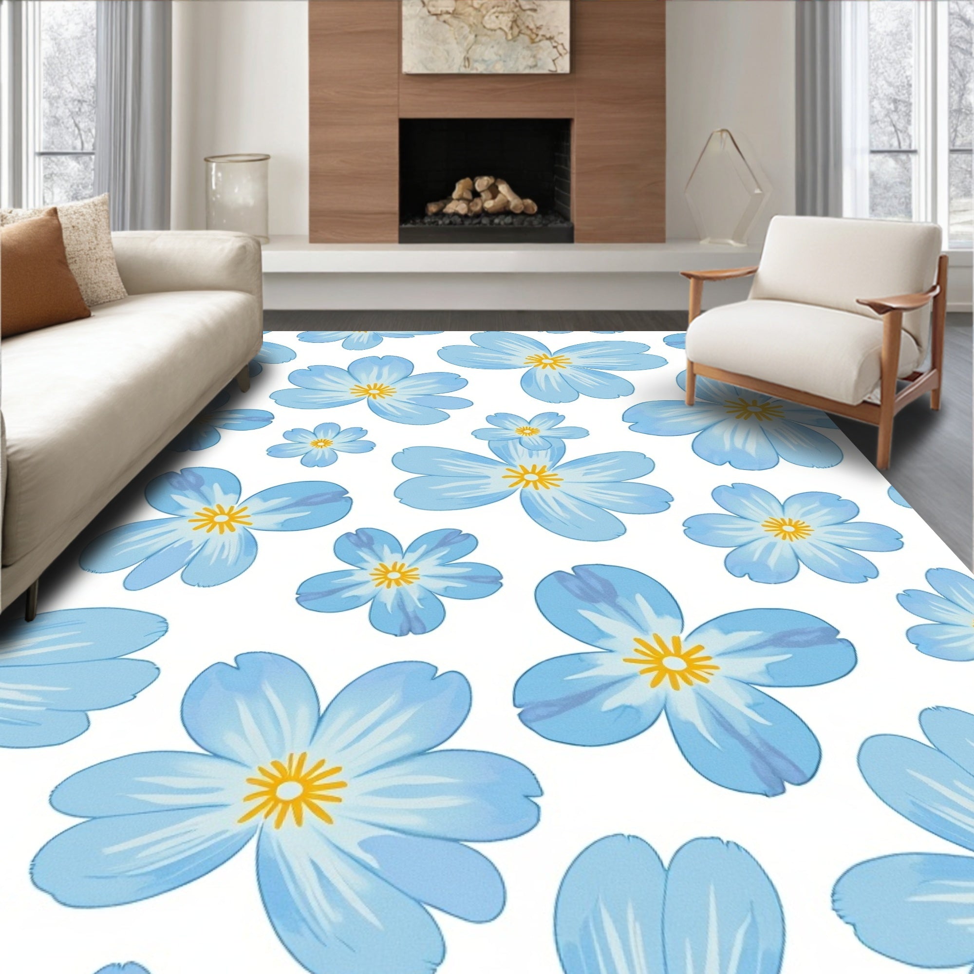 Gentle Blue Forget-Me-Not Blooms Rug