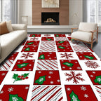 Red Green Holly Snowflake Stripe Collage Rug