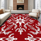Crimson White Symmetry Floral Folk Rug