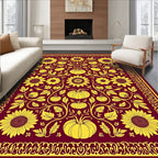 Burgundy and Gold Sunflower Pumpkin Floral Rug