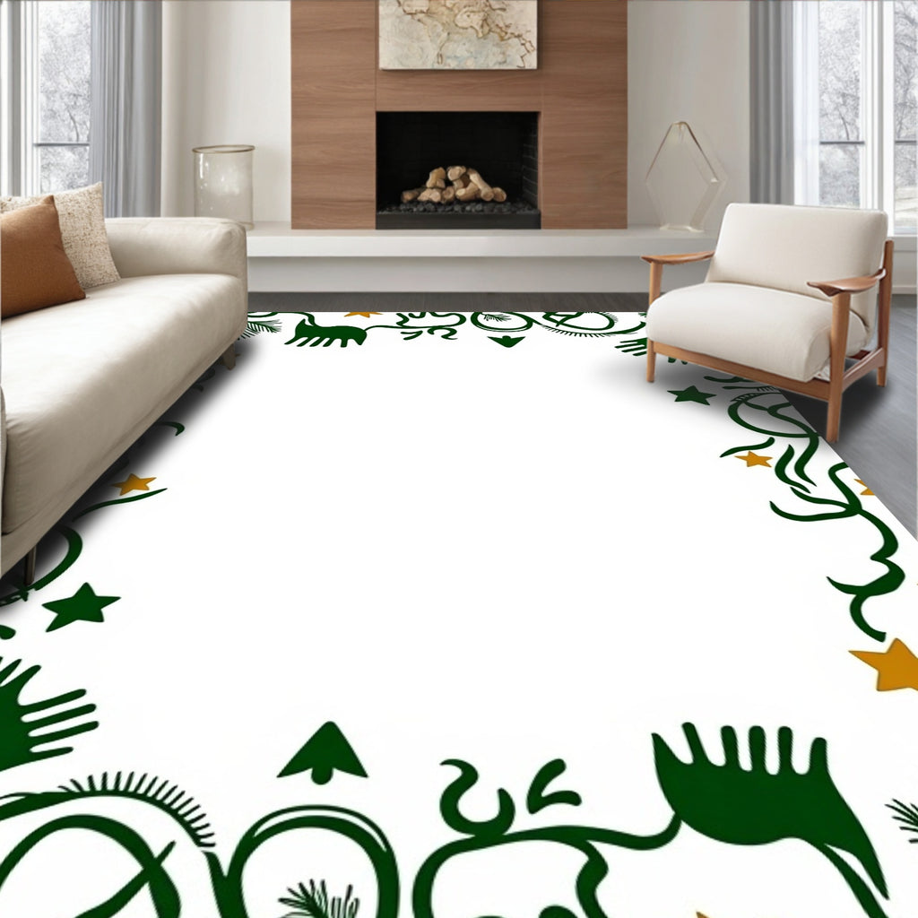 Dark Green Golden Star Whimsical Creatures Rug