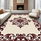 Deep Burgundy Floral Medallion Ivory Rug